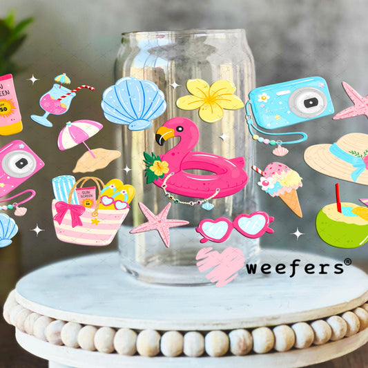 UV DTF Cup Wraps - Flamingo Pool 16oz Libbey Glass Original Size Weefers