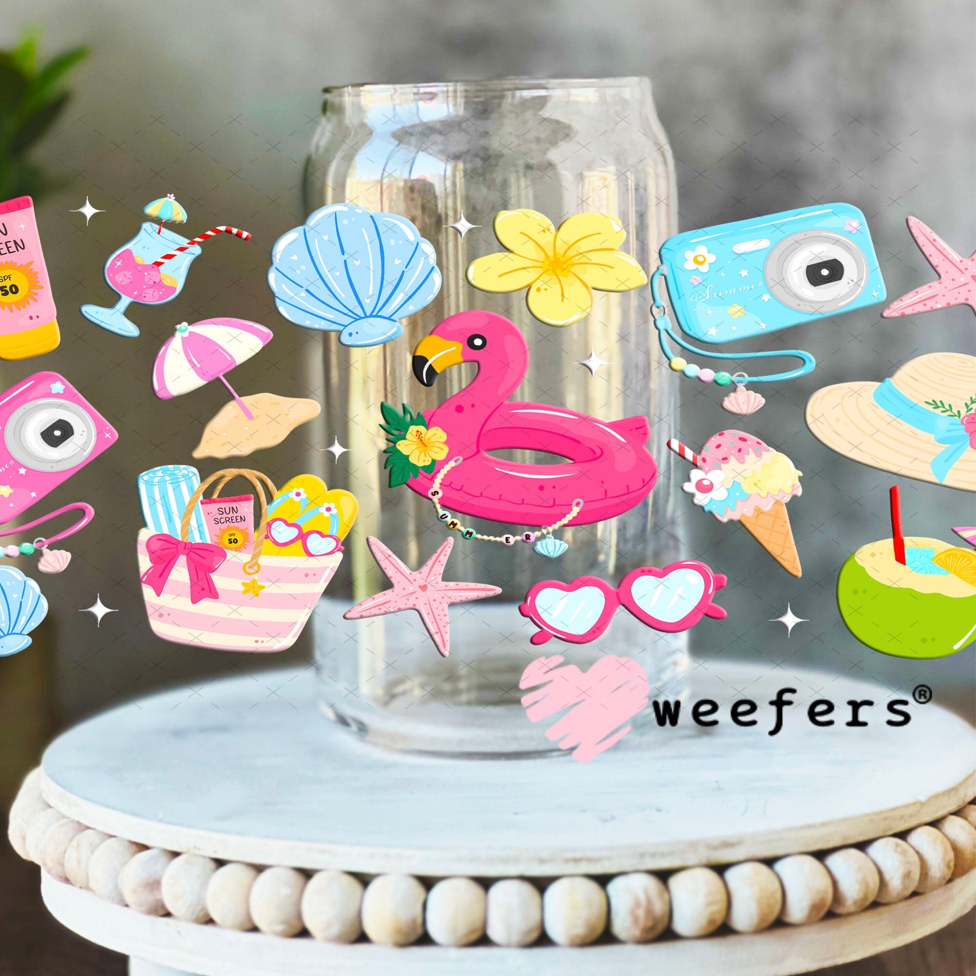 UV DTF Cup Wraps - Flamingo Pool 16oz Libbey Glass Original Size Weefers