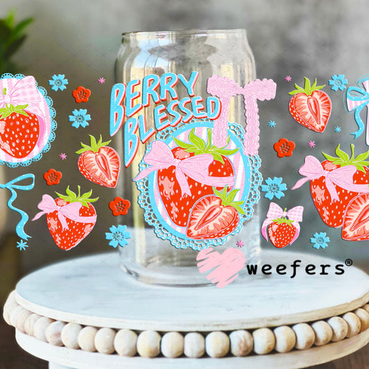 UV DTF Cup Wraps - Berry Blessed Strawberry 16oz Libbey Glass Original Size Weefers
