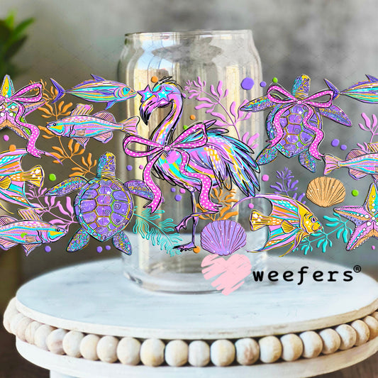 UV DTF Cup Wraps - Flamingo Sea Turtle Ocean Friends 16oz Libbey Glass Original Size Weefers
