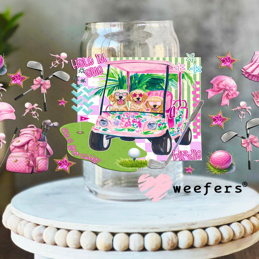 UV DTF Cup Wraps - Pink Dog Golf - Weefers Exclusive 16oz Libbey Glass Original Size Weefers