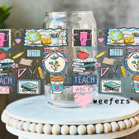 UV DTF Cup Wraps - Blue Teacher Favorite Things 16oz Libbey Glass Original Size Weefers