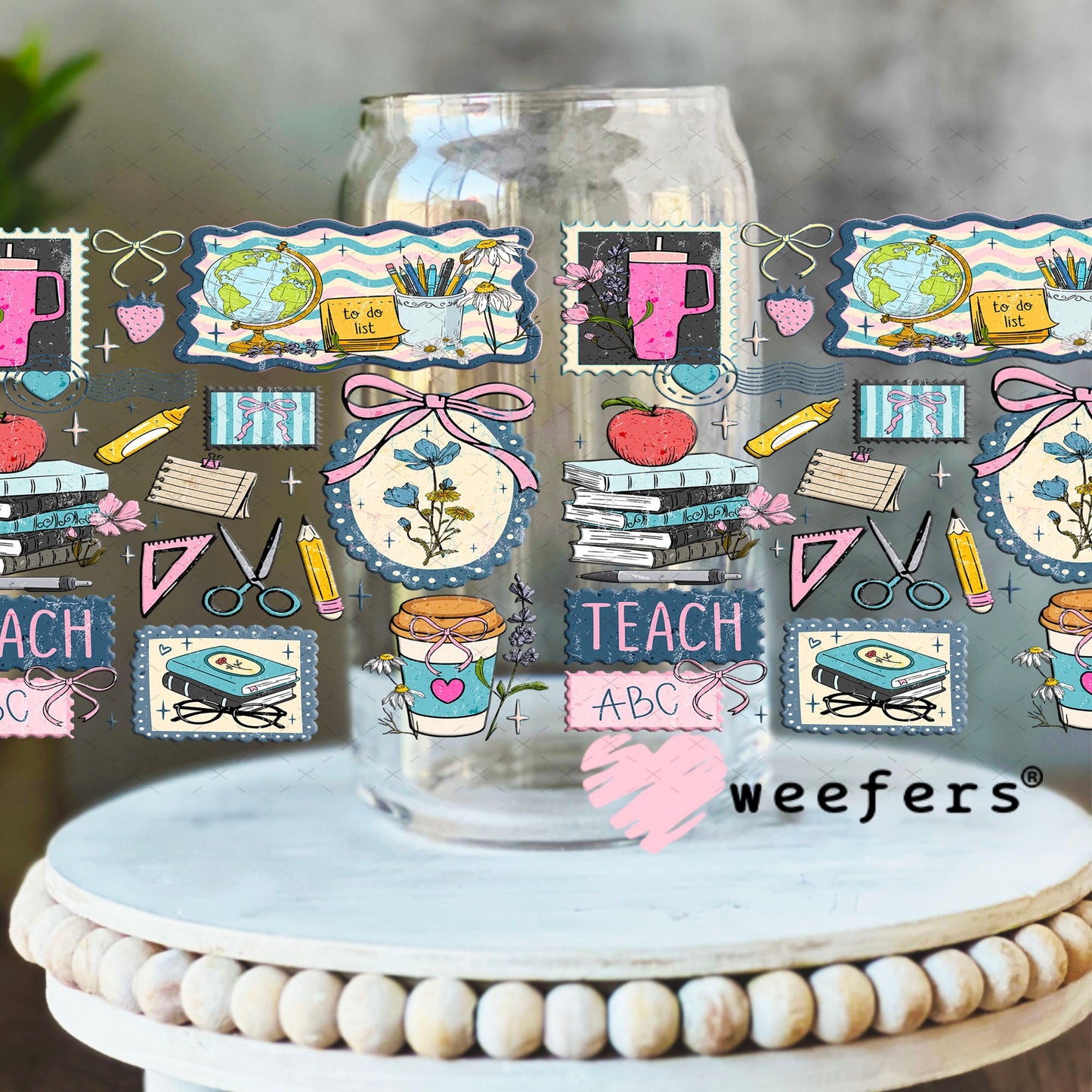 UV DTF Cup Wraps - Blue Teacher Favorite Things 16oz Libbey Glass Original Size Weefers