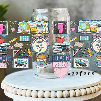 UV DTF Cup Wraps - Blue Teacher Favorite Things 16oz Libbey Glass Original Size Weefers