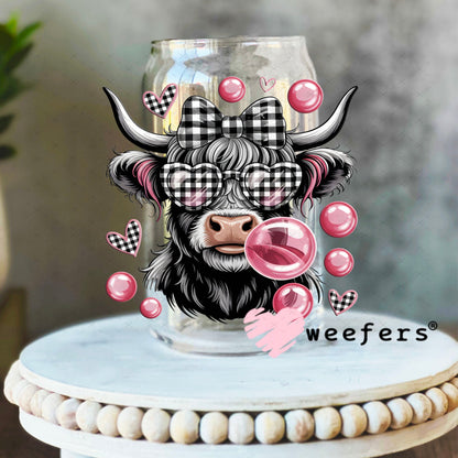 UV DTF Decal - Black and Pink Cow Bubbles 16oz Libbey Glass Original Size Weefers