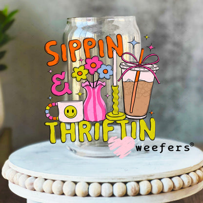 UV DTF Decal - Sippin and Thriftin 16oz Libbey Glass Original Size Weefers