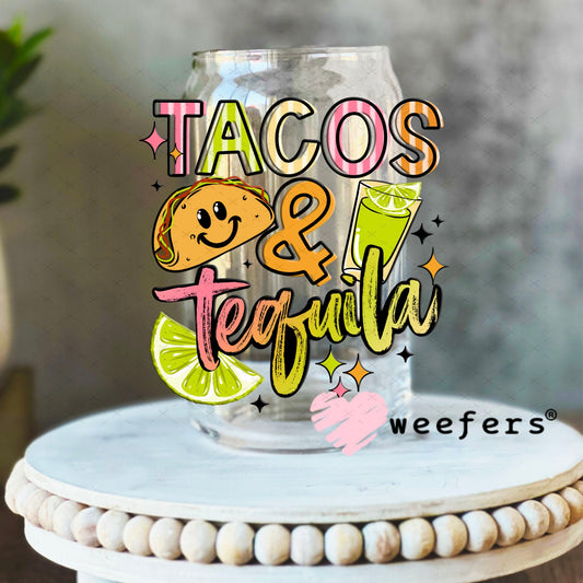 UV DTF Decal - Tacos and Tequila 16oz Libbey Glass Original Size Weefers