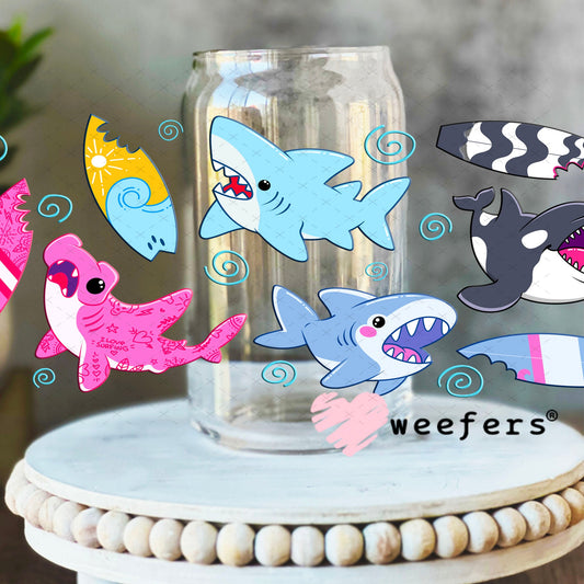 UV DTF Cup Wraps - Shark Friends 16oz Libbey Glass Original Size Weefers