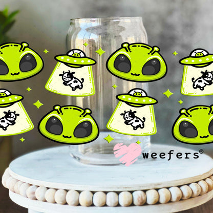 UV DTF Cup Wraps - Alien spaceships 16oz Libbey Glass Original Size Weefers