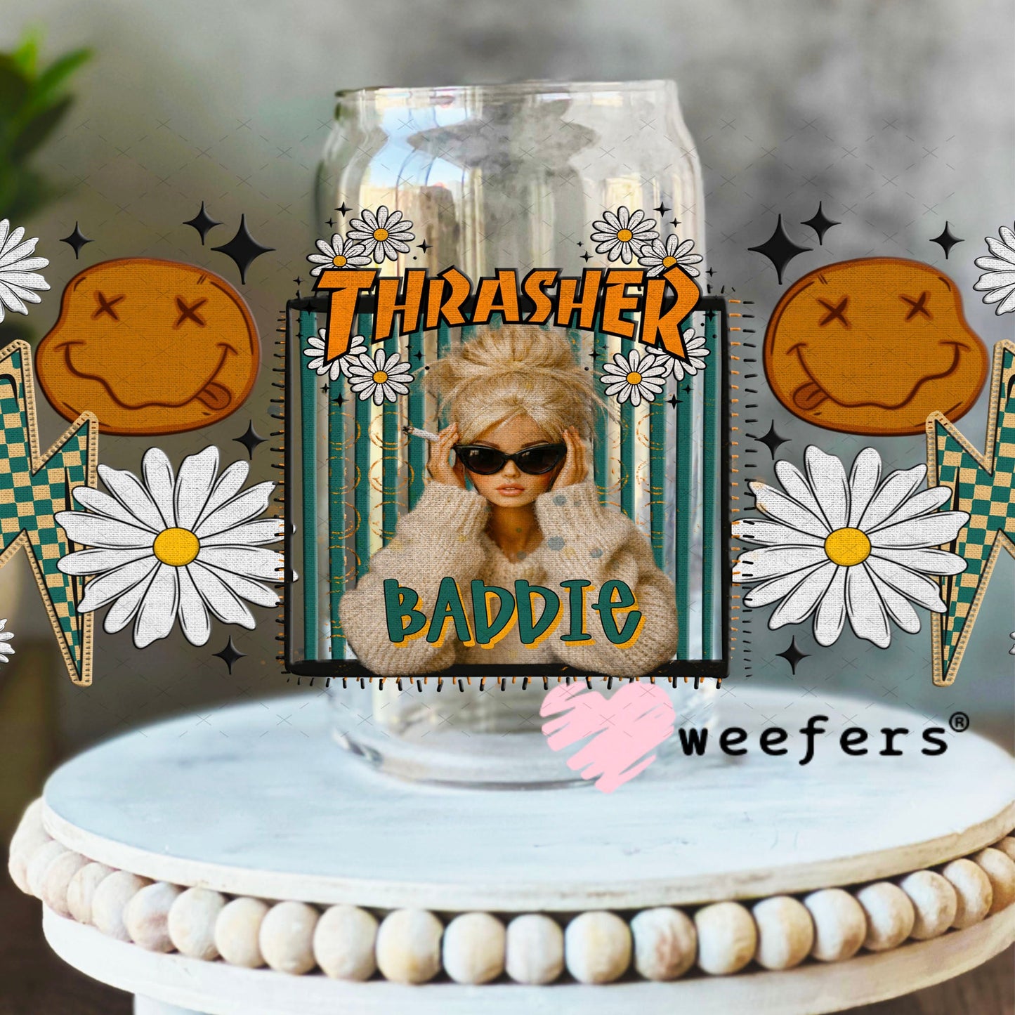 UV DTF Cup Wraps - Thrasher Baddie 16oz Libbey Glass Original Size Weefers