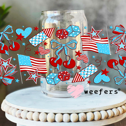 UV DTF Cup Wraps - USA Rockets and Cherries 16oz Libbey Glass Original Size Weefers