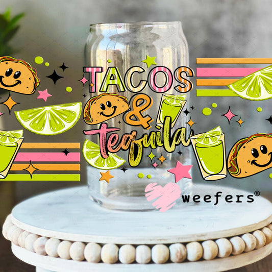 UV DTF Cup Wraps - Tacos and Tequila 16oz Libbey Glass Original Size Weefers