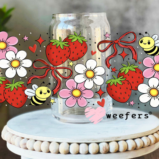 UV DTF Cup Wraps - Sweet Strawberries and Bees 16oz Libbey Glass Original Size Weefers