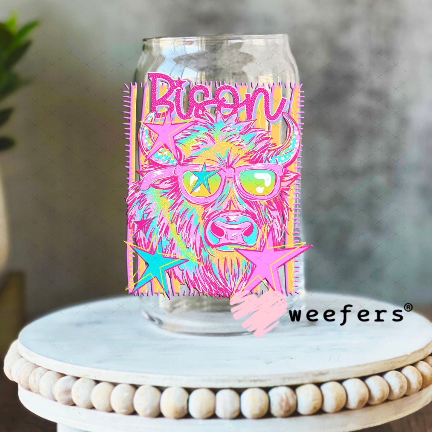 UV DTF Decal - Bison Colorful Mascot 16oz Libbey Glass Original Size Weefers