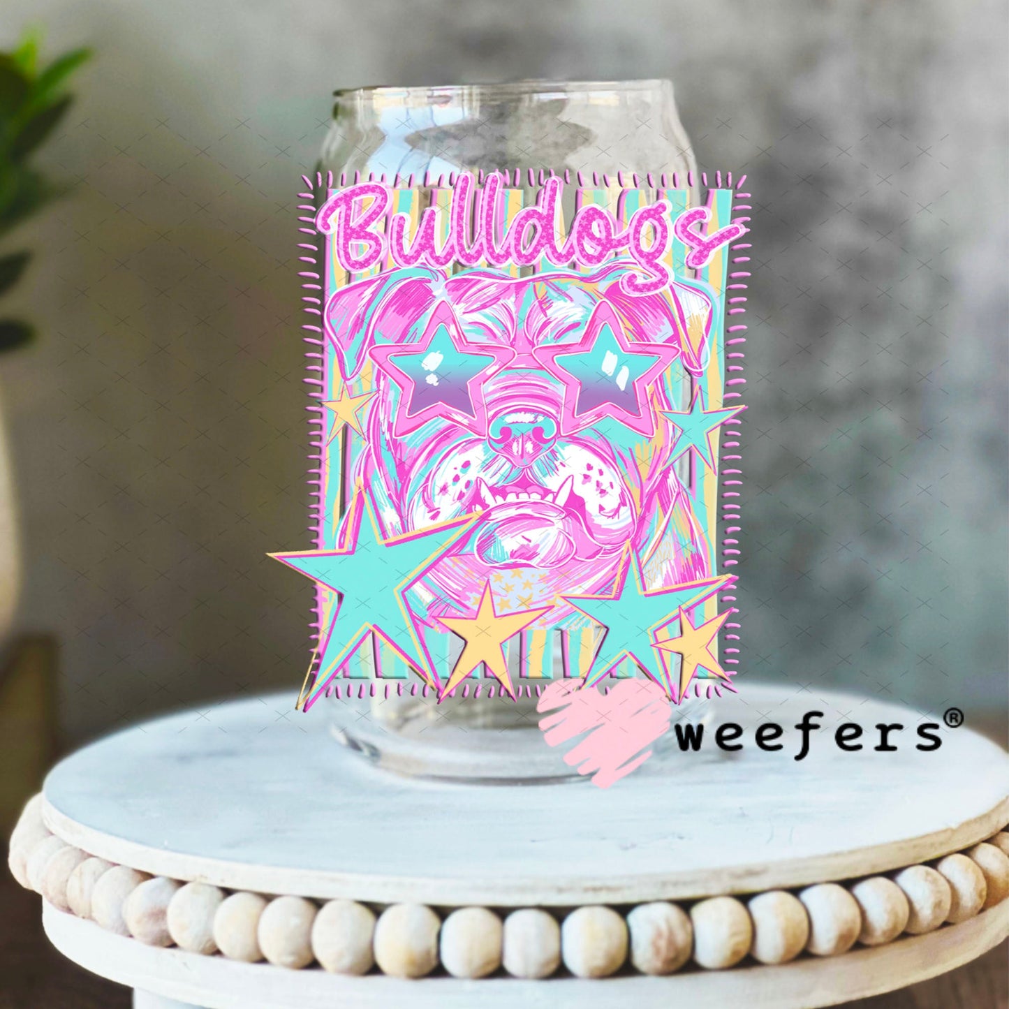 UV DTF Decal - Bulldogs Colorful Mascot 16oz Libbey Glass Original Size Weefers