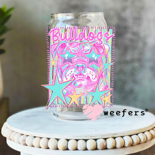 UV DTF Decal - Bulldogs Colorful Mascot 16oz Libbey Glass Original Size Weefers