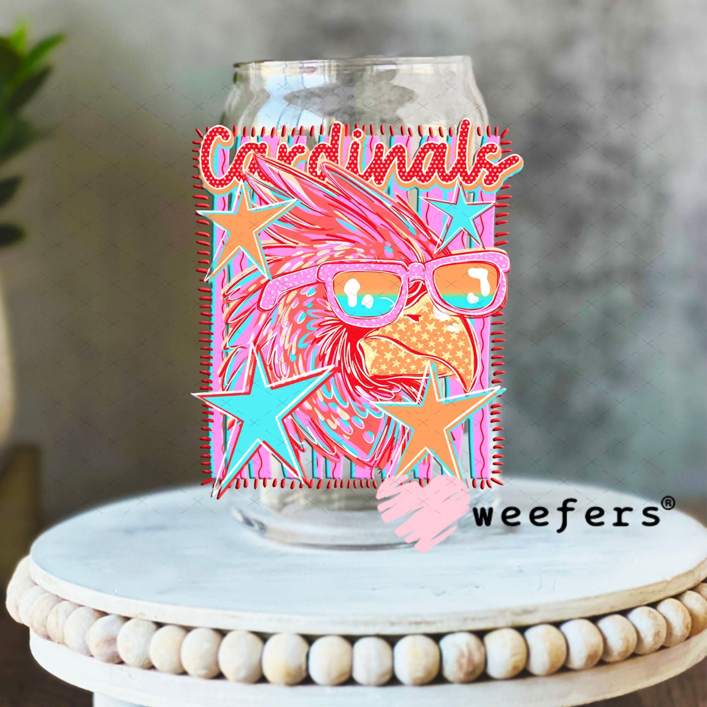 UV DTF Decal - Cardinals Colorful Mascot 16oz Libbey Glass Original Size Weefers