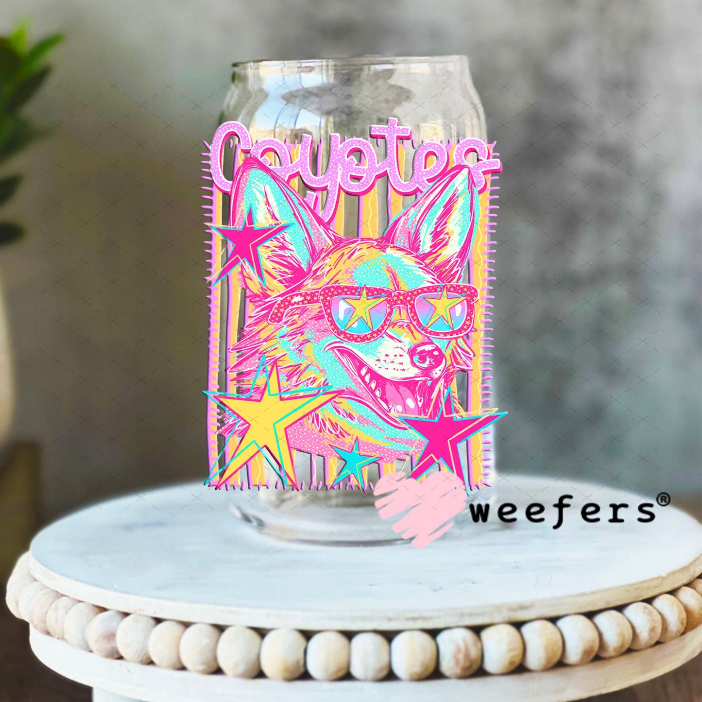 UV DTF Decal - Coyotes Colorful Mascot 16oz Libbey Glass Original Size Weefers