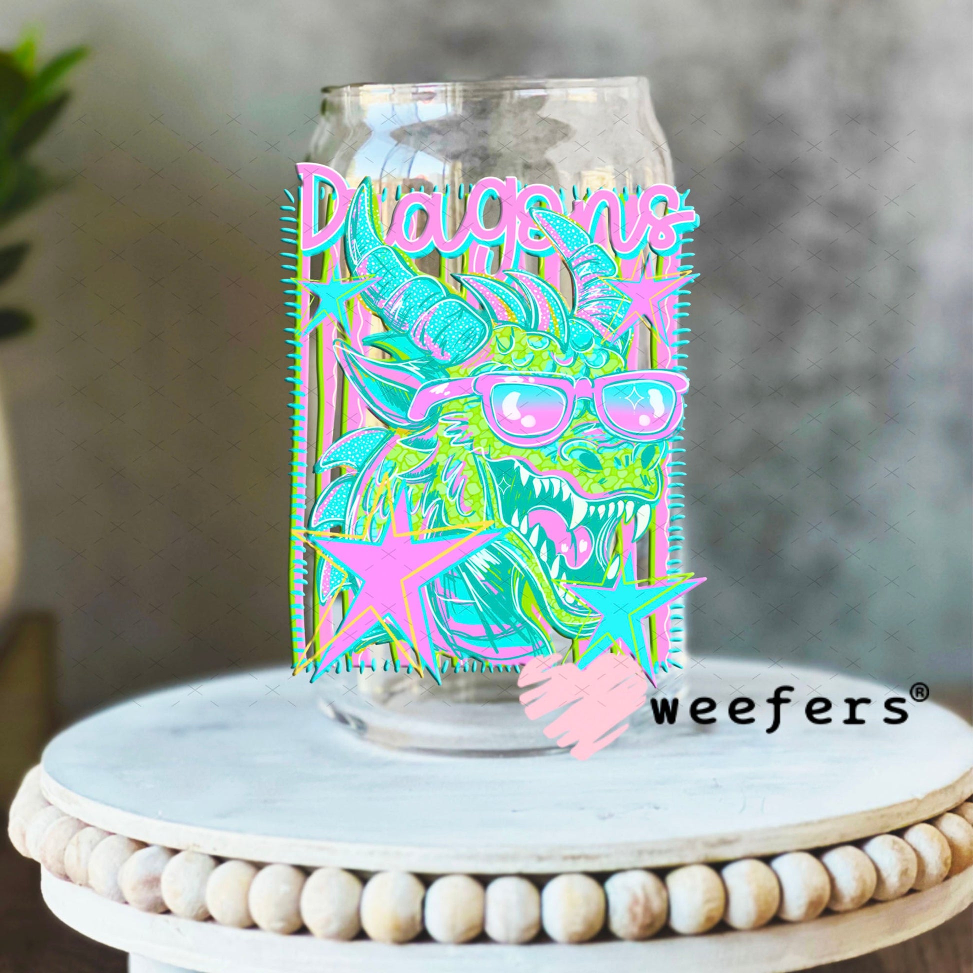 UV DTF Decal - Dragons Colorful Mascot 16oz Libbey Glass Original Size Weefers