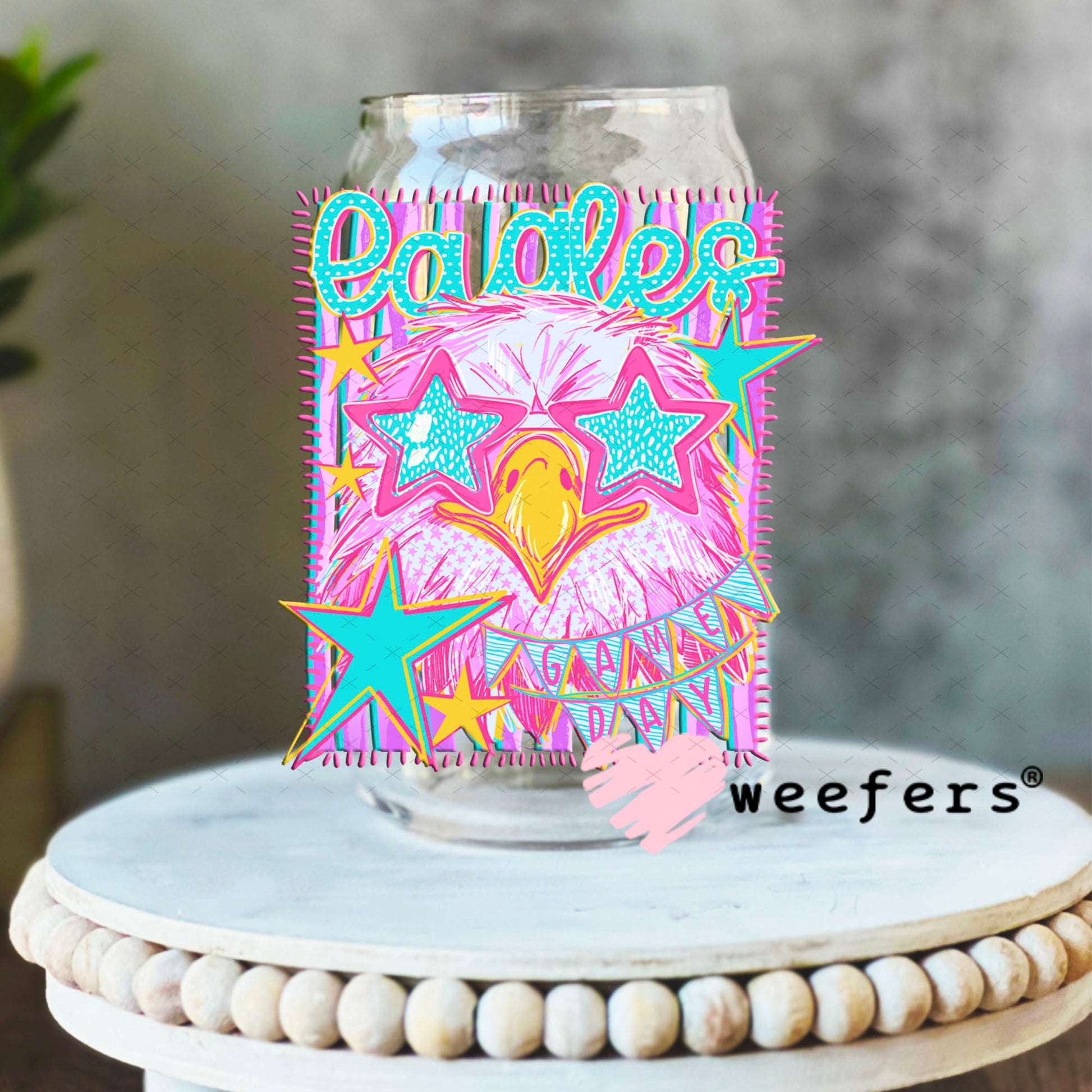 UV DTF Decal - Eagles Game Day Colorful Mascot 16oz Libbey Glass Original Size Weefers