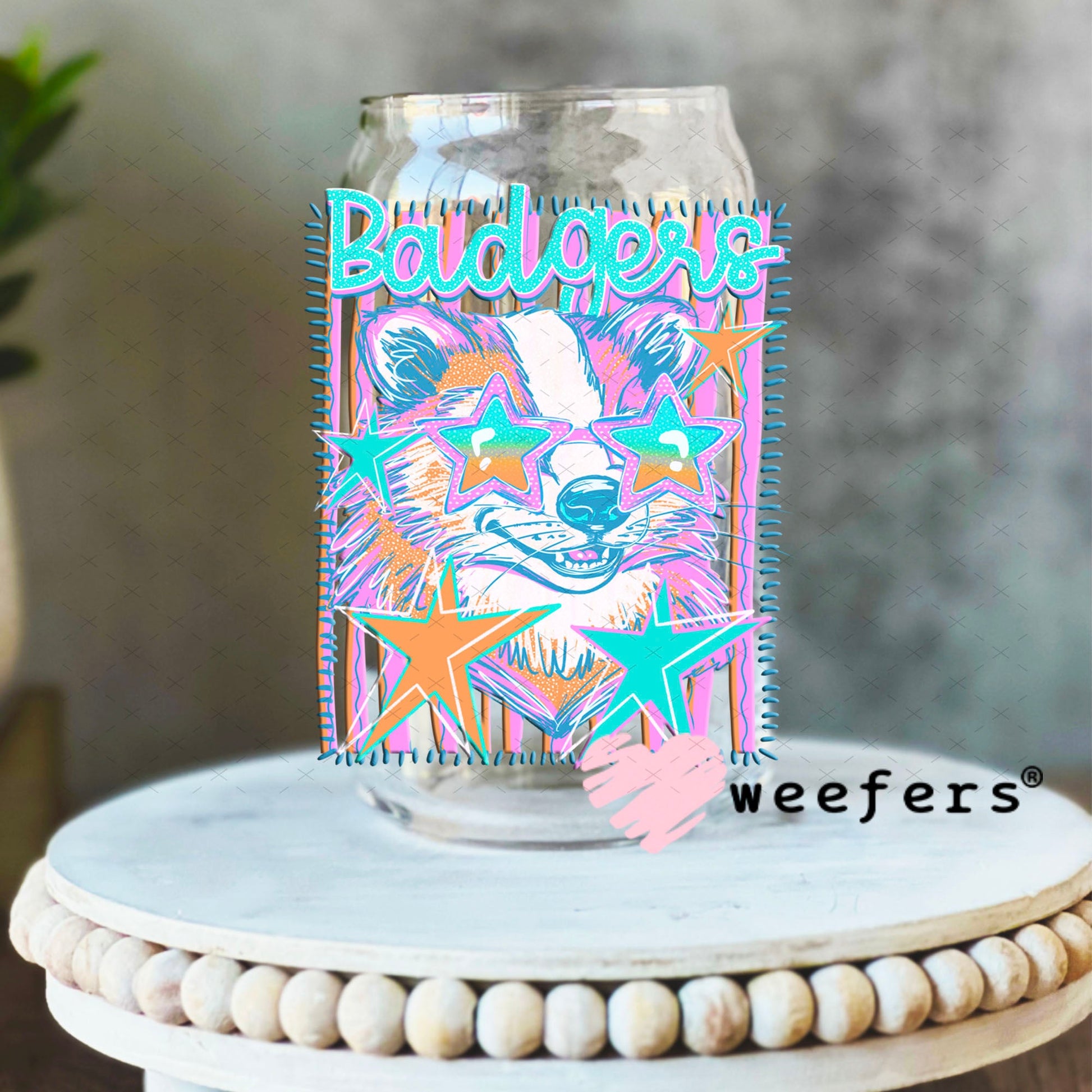 UV DTF Decal - Badgers Colorful Mascot 16oz Libbey Glass Original Size Weefers