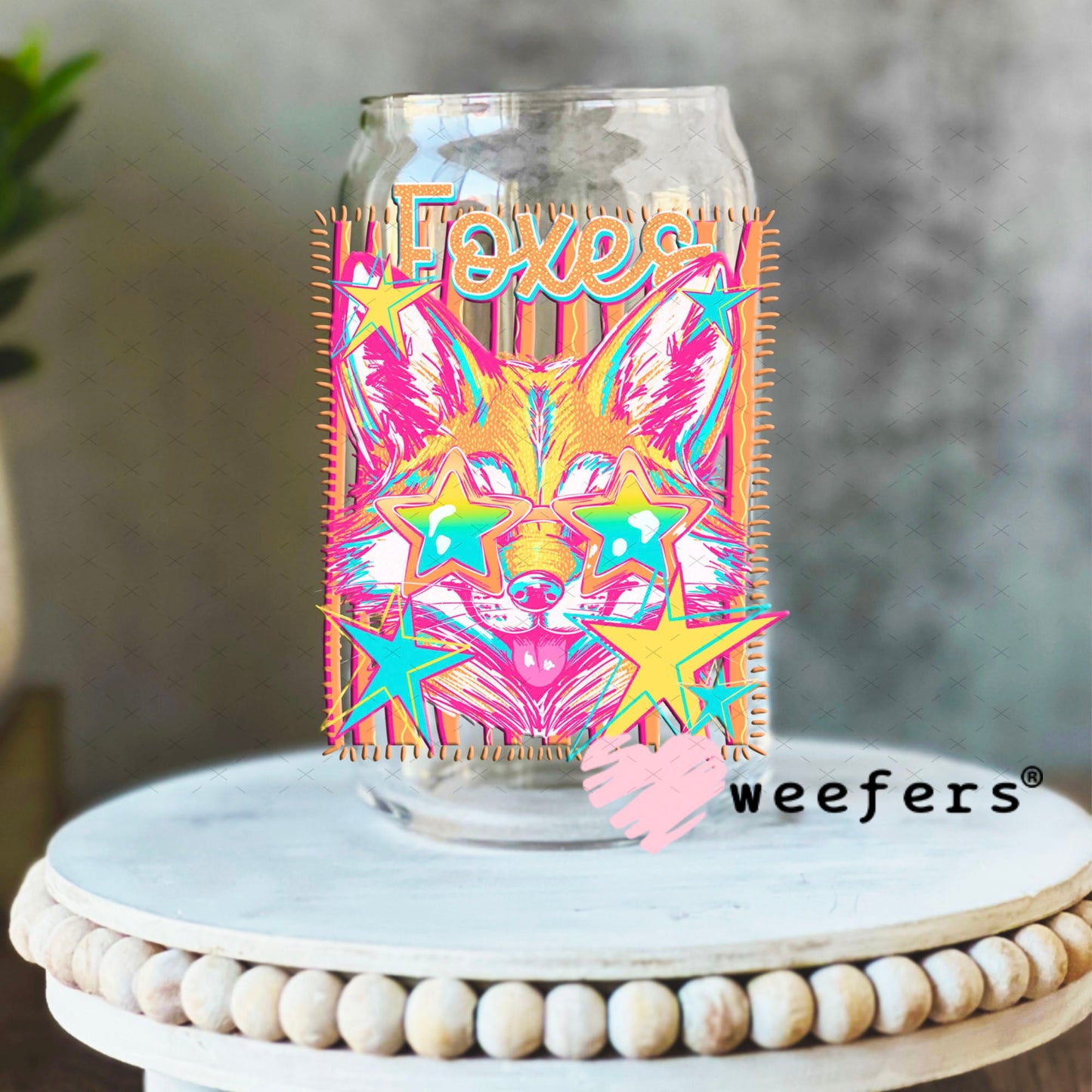 UV DTF Decal - Foxes Colorful Mascot 16oz Libbey Glass Original Size Weefers