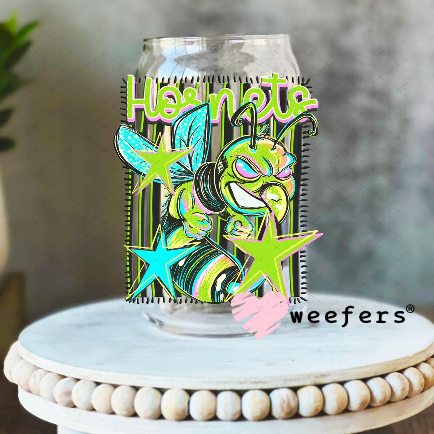 UV DTF Decal - Hornets Green Teal 16oz Libbey Glass Original Size Weefers