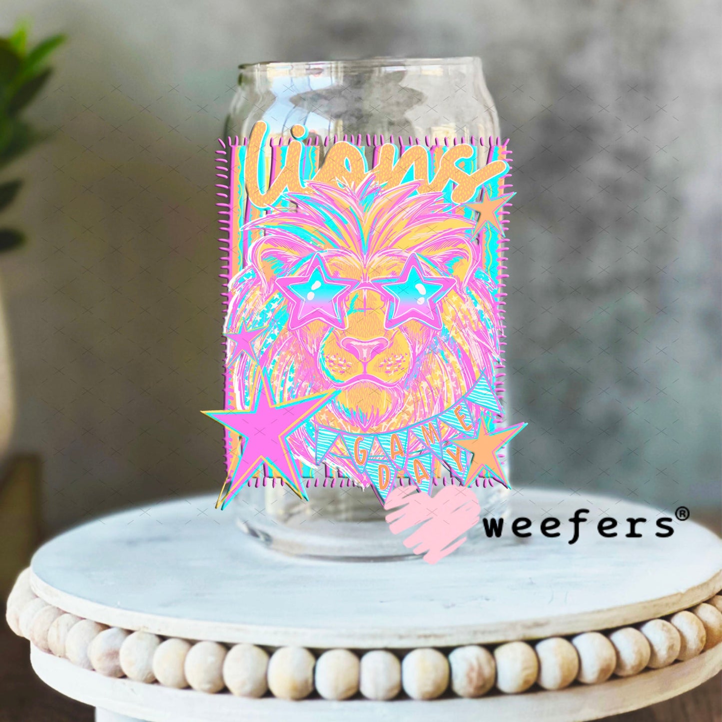 UV DTF Decal - Lions Game Day Colorful Mascot 16oz Libbey Glass Original Size Weefers