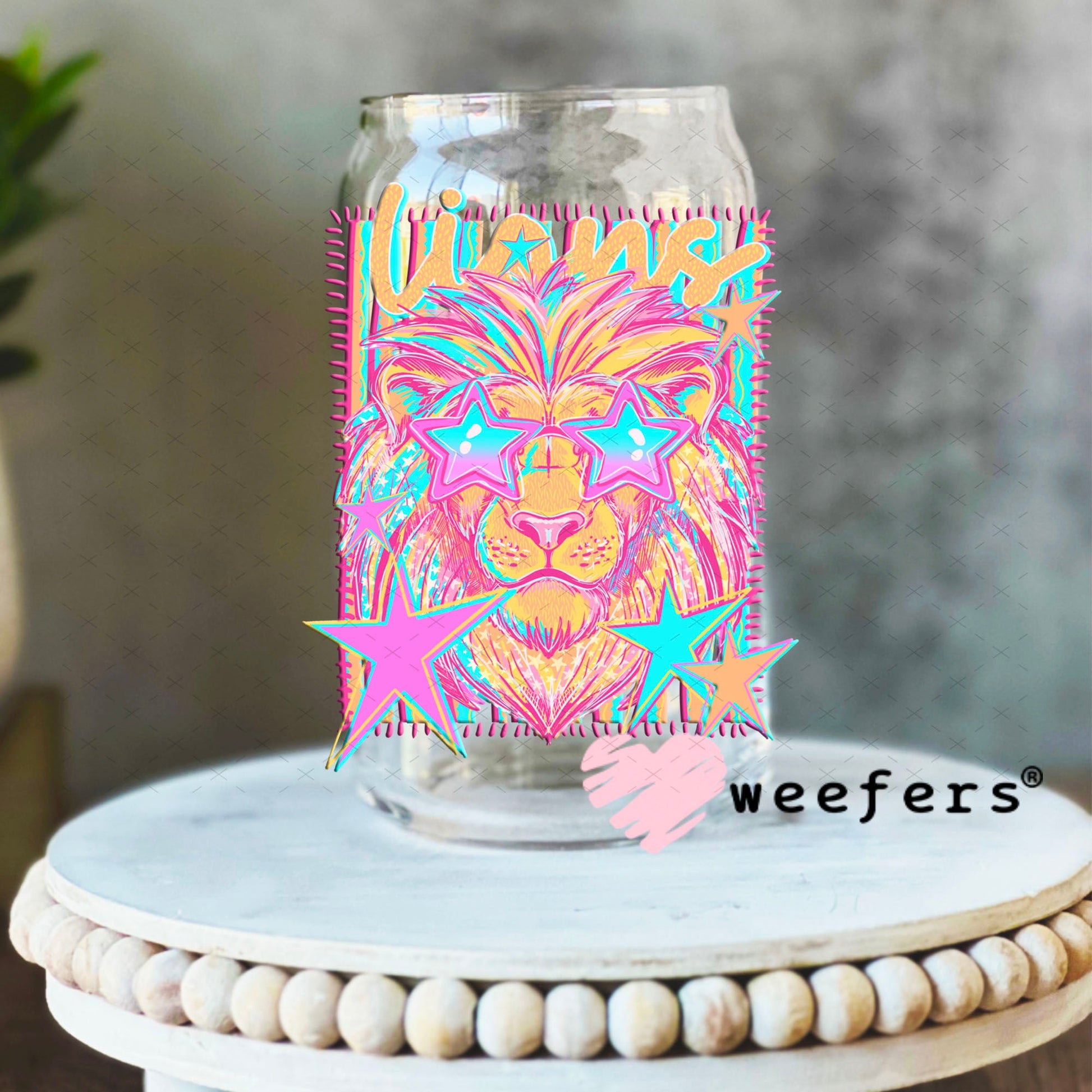 UV DTF Decal - Lions Colorful Mascot 16oz Libbey Glass Original Size Weefers