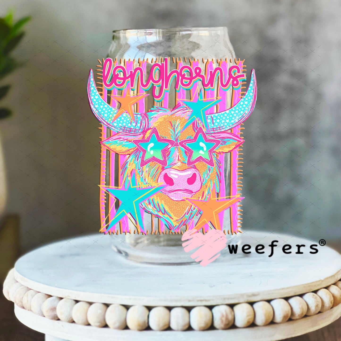UV DTF Decal - Longhorns Colorful Mascot 16oz Libbey Glass Original Size Weefers