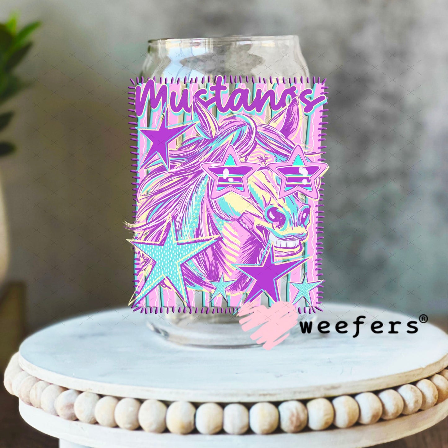 UV DTF Decal - Mustang Colorful Mascot 16oz Libbey Glass Original Size Weefers