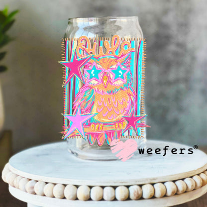 UV DTF Decal - Owls Colorful Mascot 16oz Libbey Glass Original Size Weefers