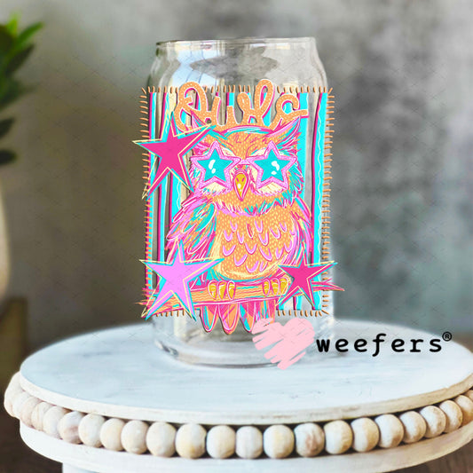 UV DTF Decal - Owls Colorful Mascot 16oz Libbey Glass Original Size Weefers