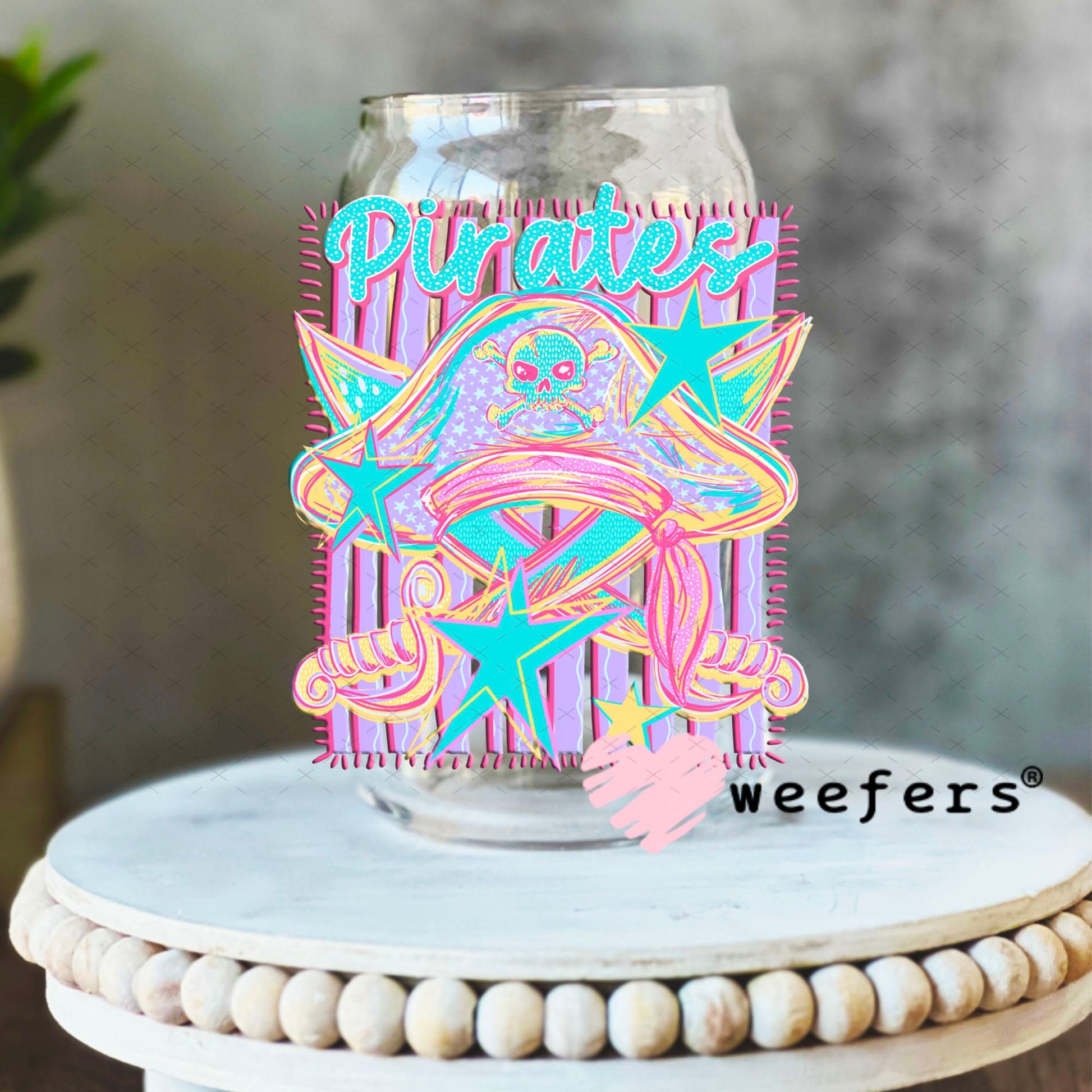 UV DTF Decal - Pirates Colorful Mascot 16oz Libbey Glass Original Size Weefers