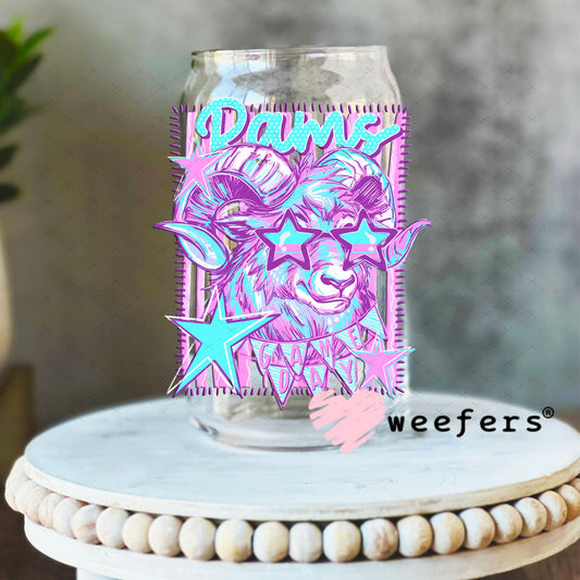 UV DTF Decal - Rams Game Day Colorful Mascot 16oz Libbey Glass Original Size Weefers