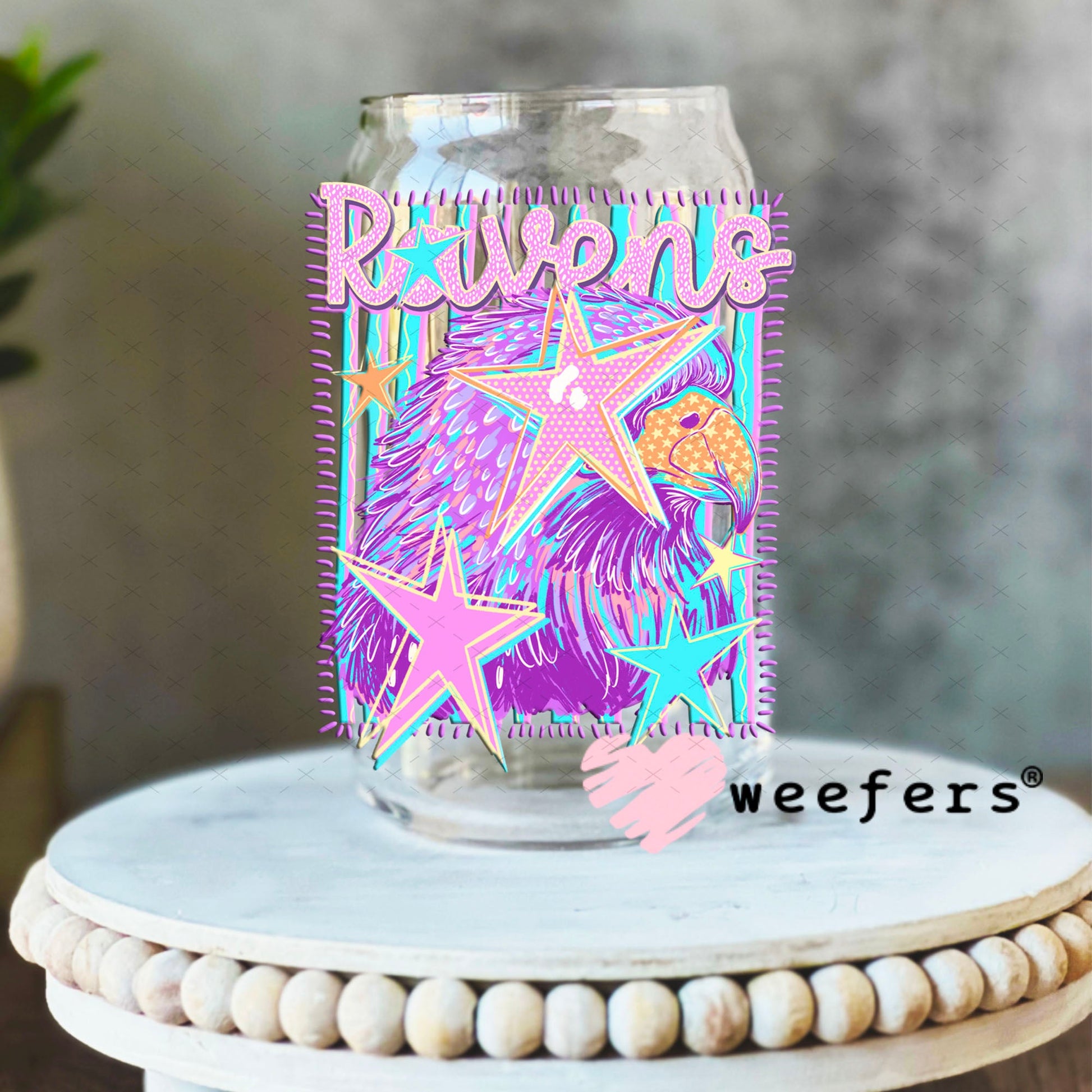 UV DTF Decal - Ravens Colorful Mascot 16oz Libbey Glass Original Size Weefers