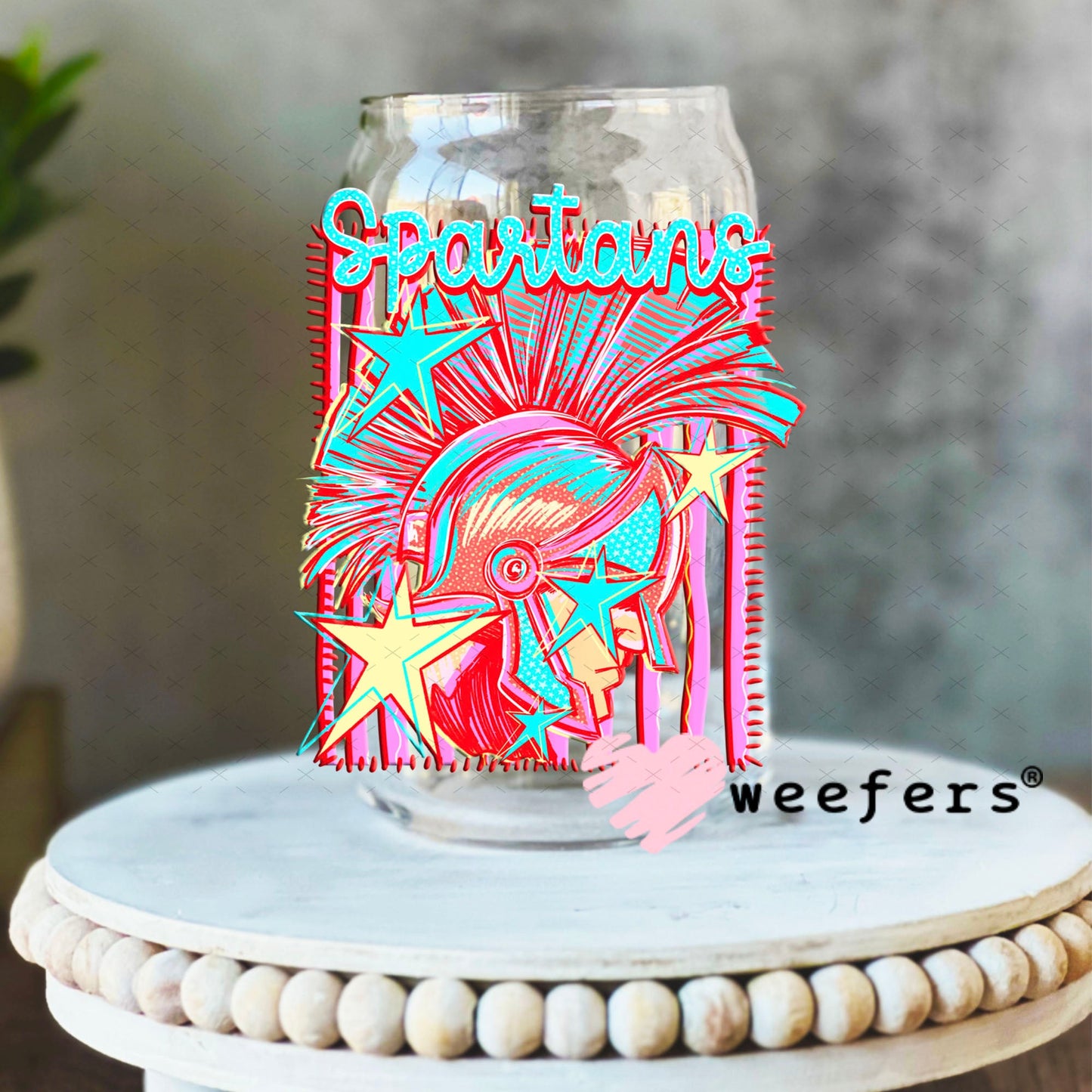 UV DTF Decal - Spartans Colorful Mascot 16oz Libbey Glass Original Size Weefers