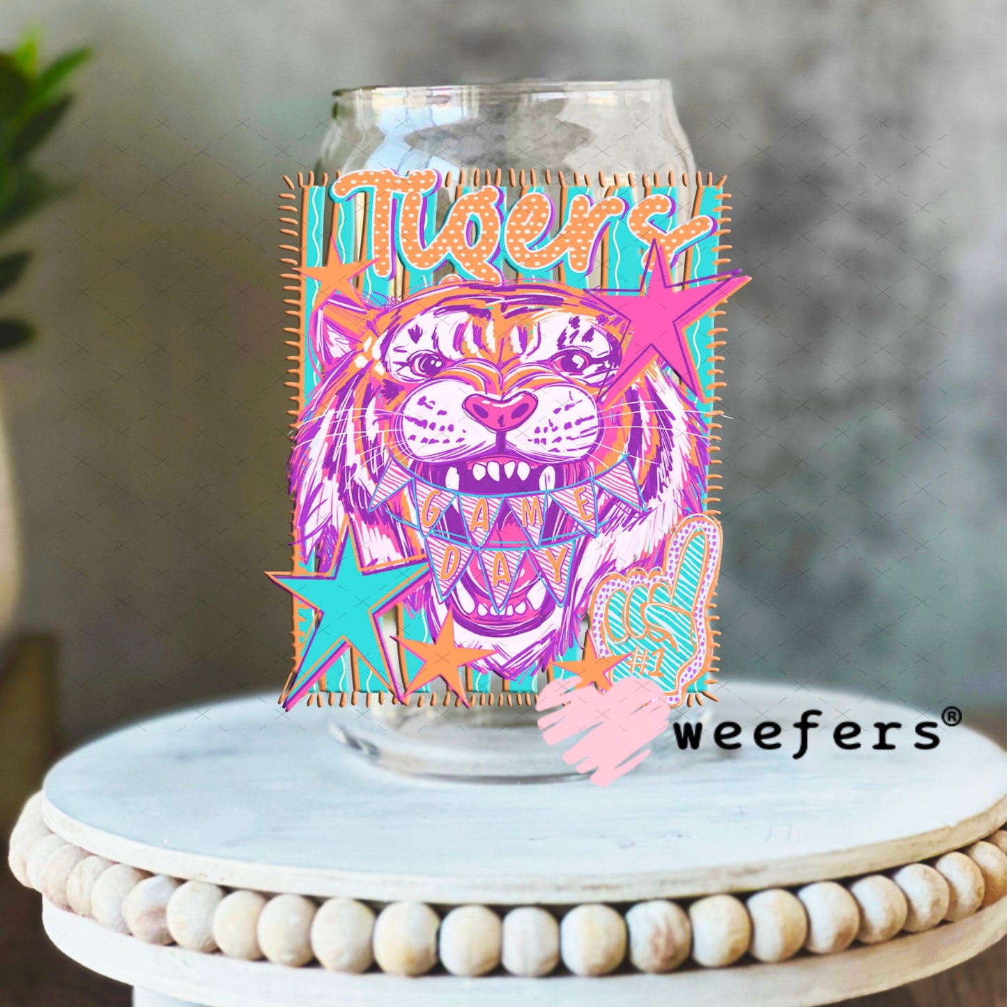 UV DTF Decal - Tigers Game Day Colorful Mascot 16oz Libbey Glass Original Size Weefers