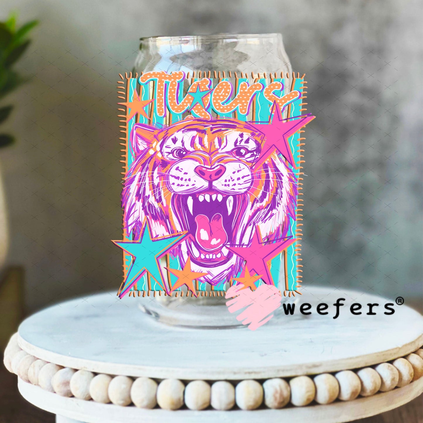 UV DTF Decal - Tigers Colorful Mascot 16oz Libbey Glass Original Size Weefers