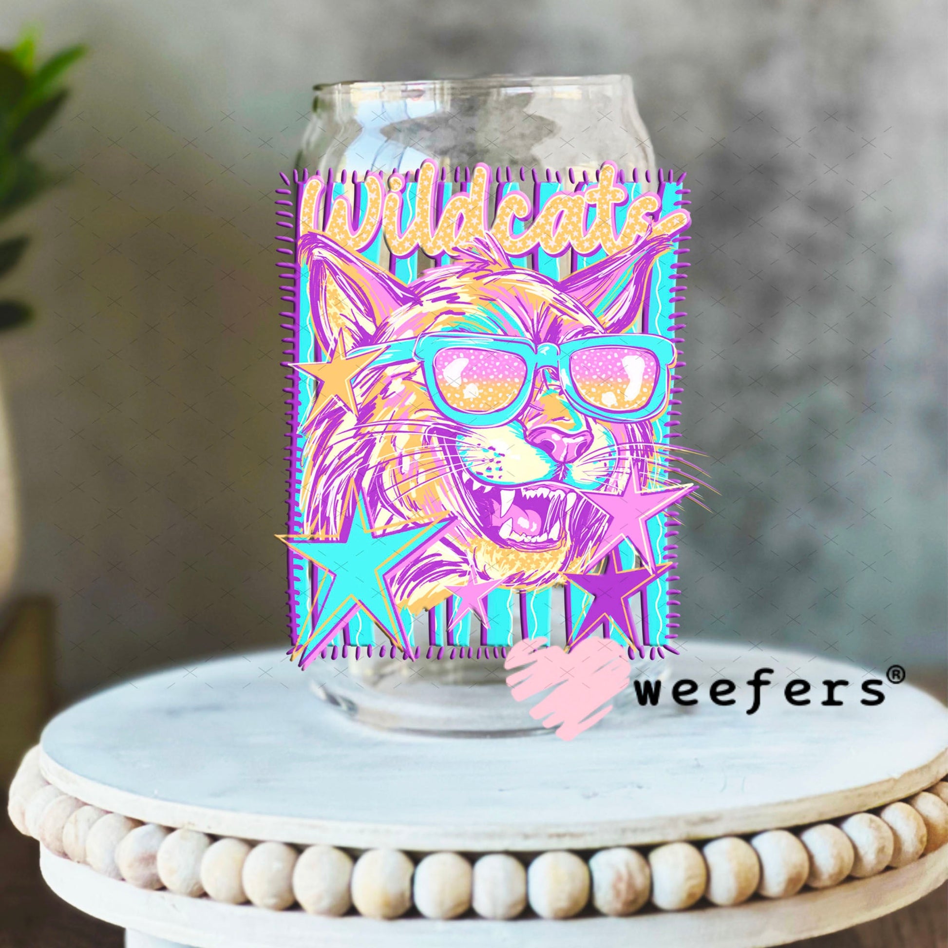 UV DTF Decal - Wildcats Colorful Mascot 16oz Libbey Glass Original Size Weefers