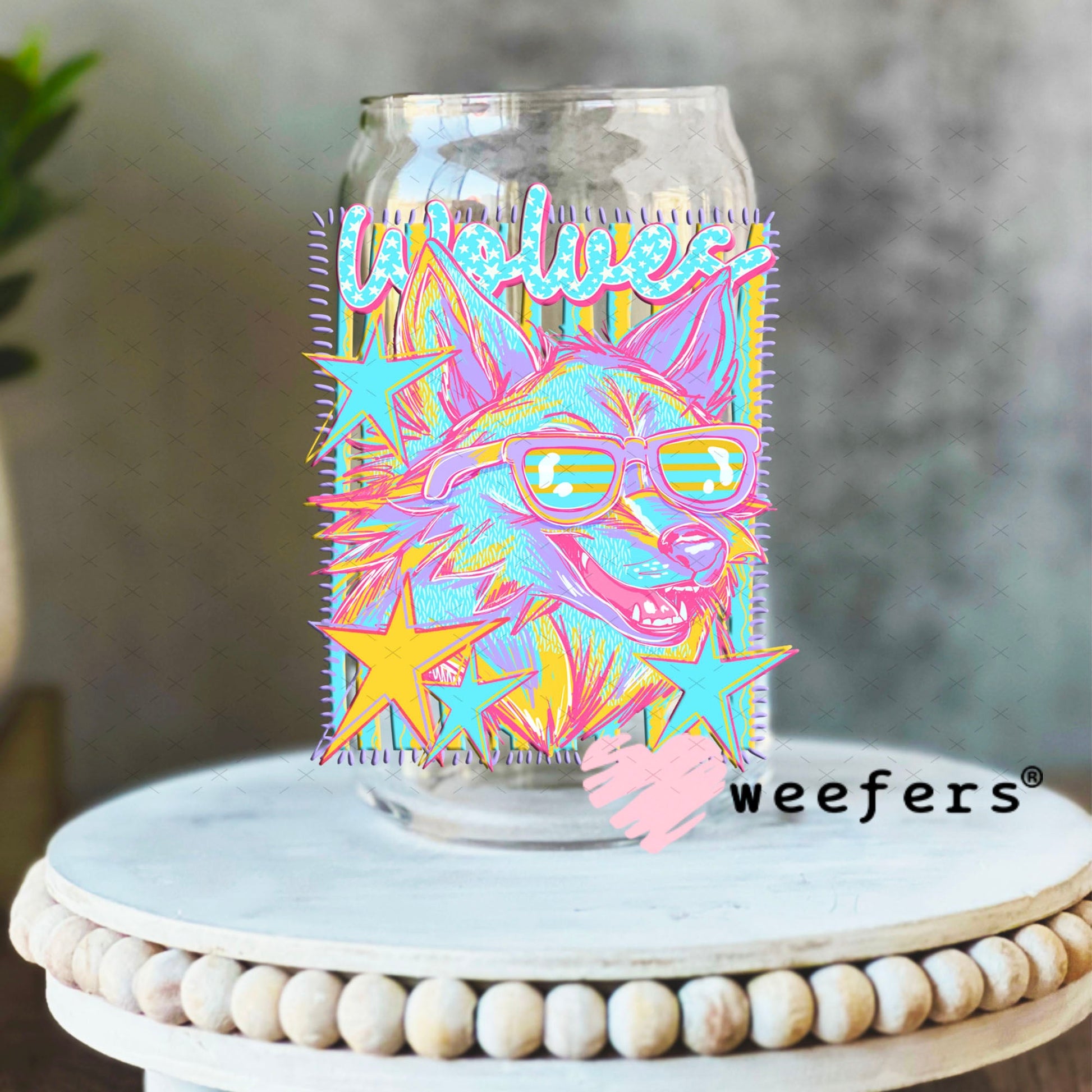 UV DTF Decal - Wolves Colorful Mascot 16oz Libbey Glass Original Size Weefers