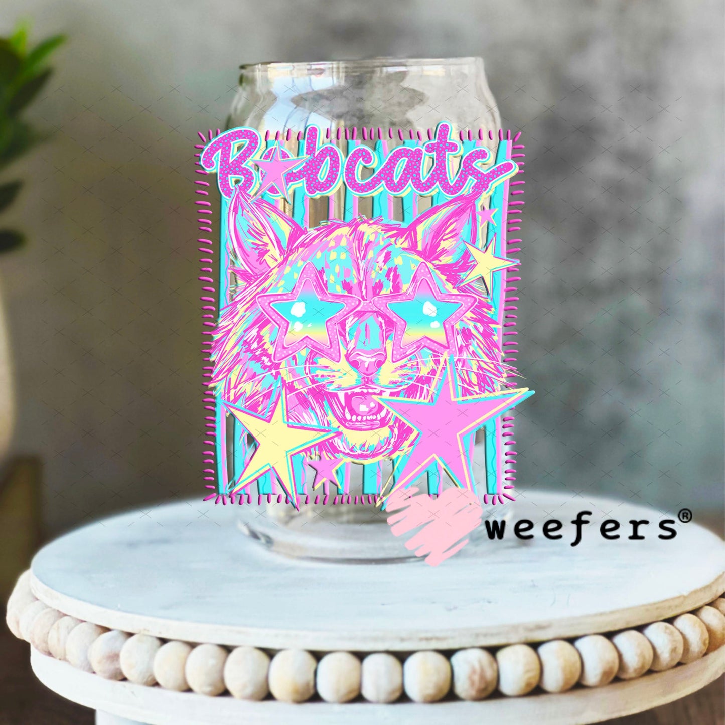 UV DTF Decal - Bobcats Colorful Mascot 16oz Libbey Glass Original Size Weefers