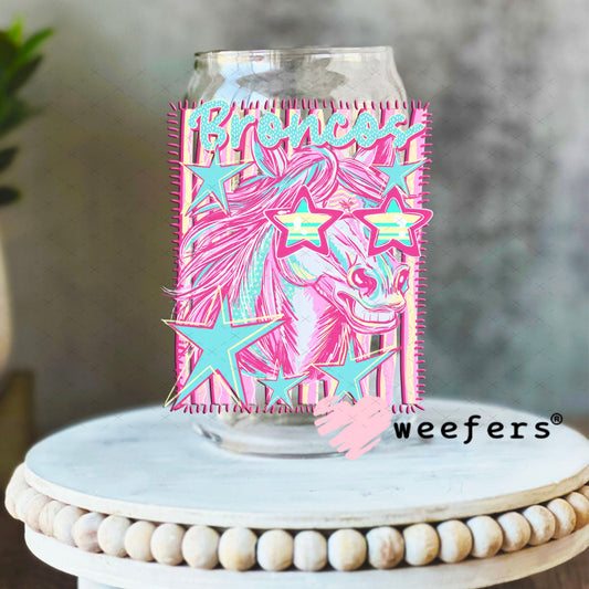 UV DTF Decal - Broncos Colorful Mascot 16oz Libbey Glass Original Size Weefers