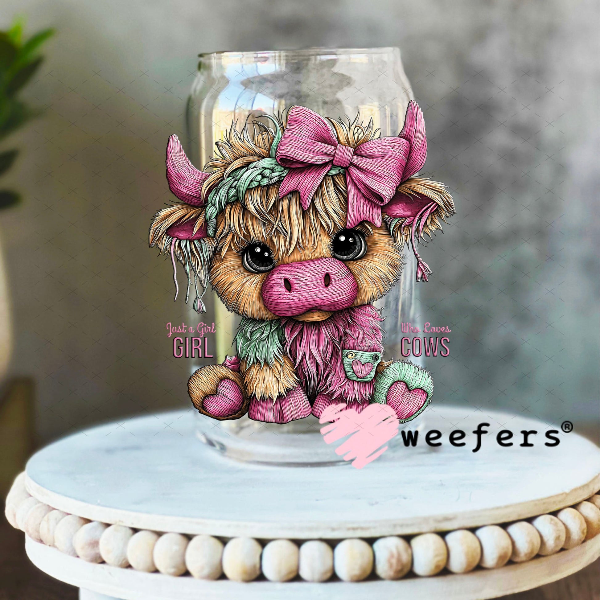UV DTF Decal - Just a Girl Who Loves Cows 16oz Libbey Glass Original Size Weefers