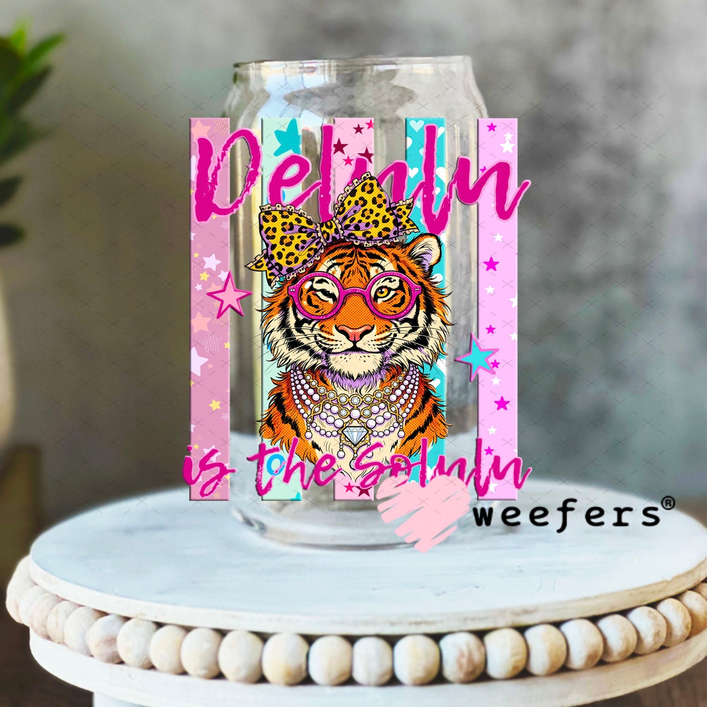 UV DTF Decal - Delulu is the Solulu 16oz Libbey Glass Original Size Weefers