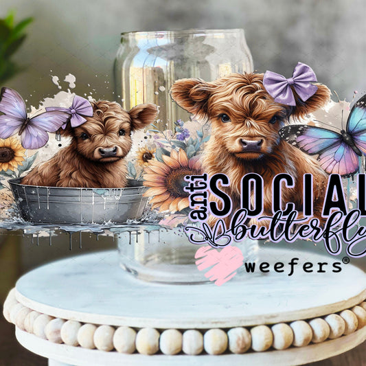 UV DTF Cup Wraps - Anti Social Butterfly Cows 16oz Libbey Glass Original Size Weefers
