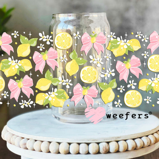 UV DTF Cup Wraps - Lemons and Pink Bows 16oz Libbey Glass Original Size Weefers