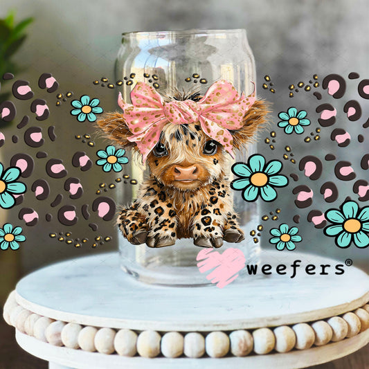UV DTF Cup Wraps - Leopard Highland Cow - Weefers Exclusive 16oz Libbey Glass Original Size Weefers