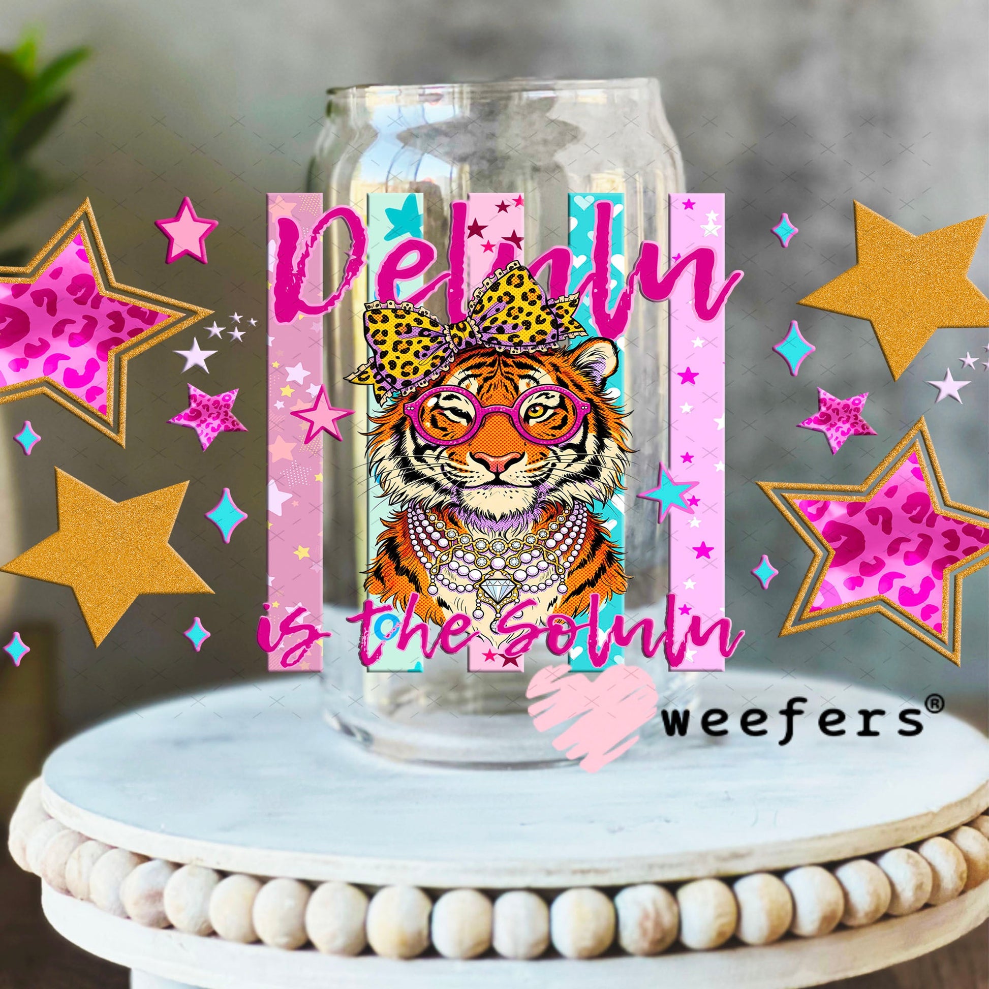 UV DTF Cup Wraps - Delulu is the Solulu - Weefers® Exclusive 16oz Libbey Glass Original Size Cup Wrap Weefers