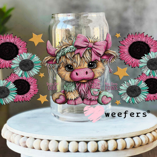 UV DTF Cup Wraps - Just a Girl Who Loves Cows - Weefers Exclusive 16oz Libbey Glass Original Size Weefers